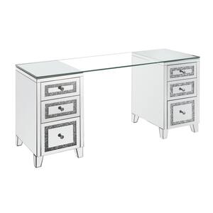 Noralie 63 in. Rectangular Clear and Mirrored Glass 6-Drawer Writing Desk