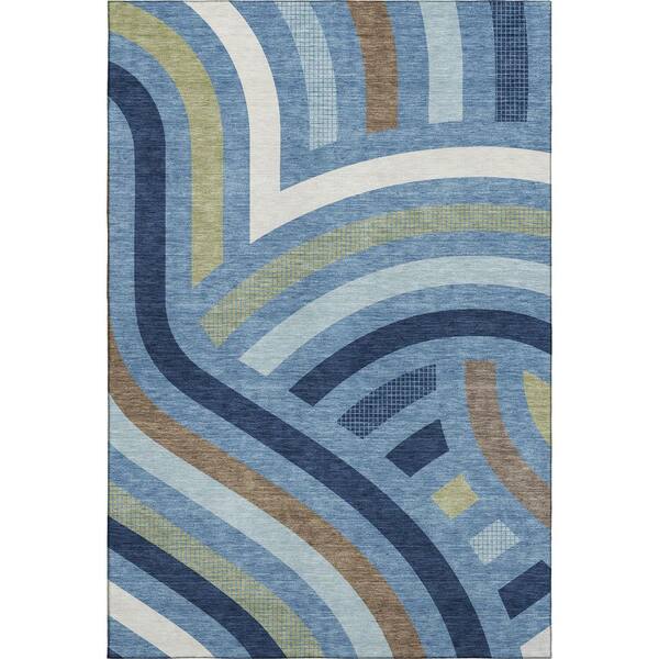 Mayfield Premium Machine Washable Abstract AMF2467 Denim 10 ft. x 14 ft. Area Rug