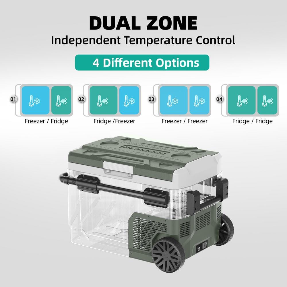Green 61-Quart Dual Zone Portable Car Refrigerator with Wheels