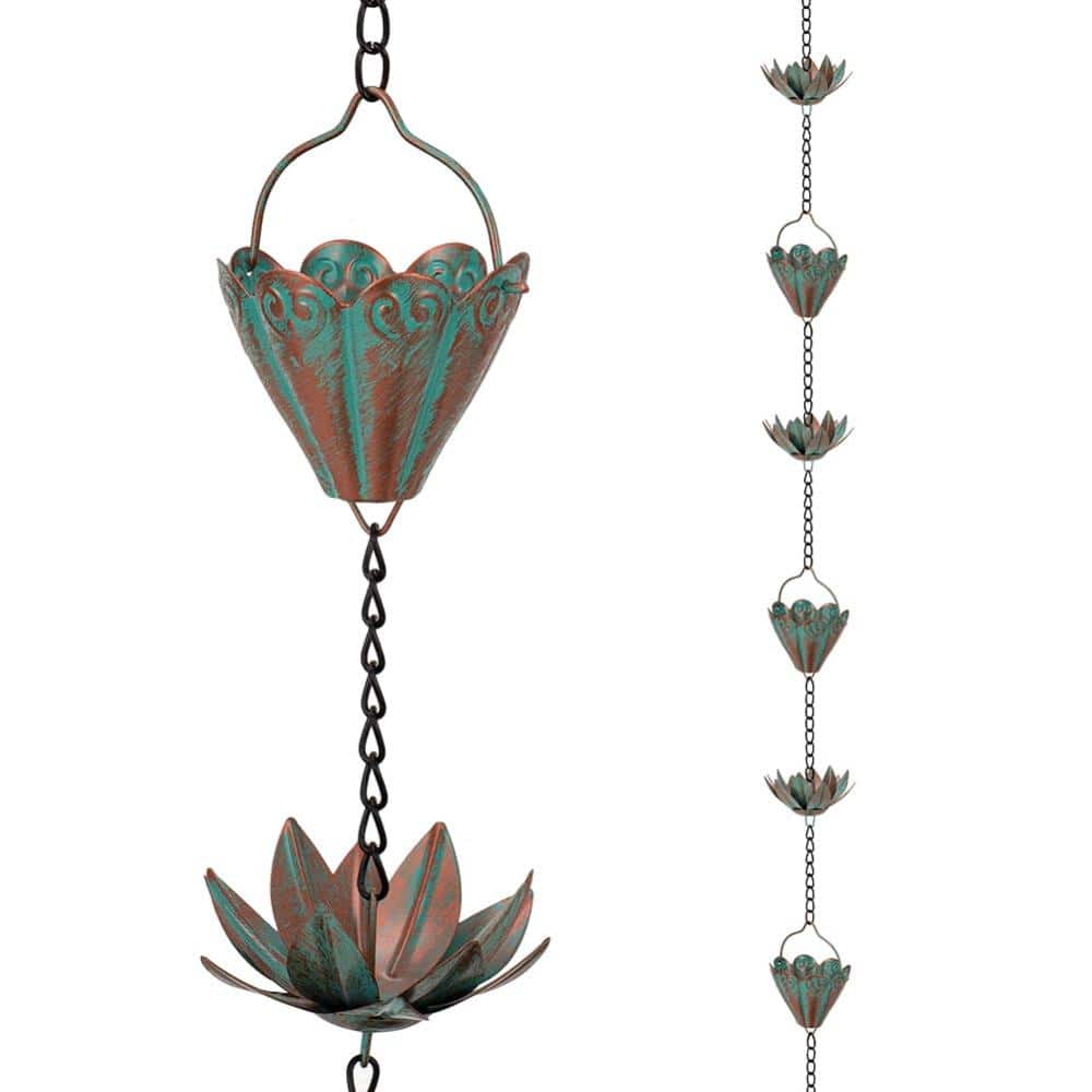 10.3 Ft Rain Chain Decorative Gutter Downspout Replacement Patina Green 8 Cups price history on PriceWatchPro