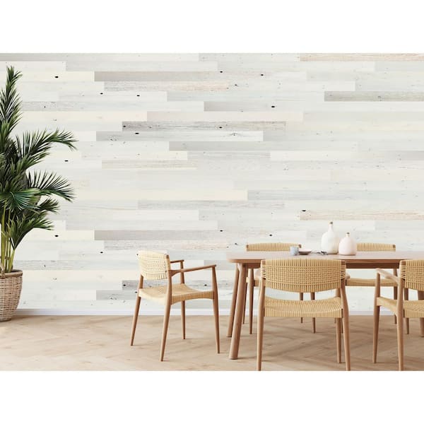 Timberchic 1/8 in. x 3 in. x 12-42 in. Peel and Stick White Wooden Decorative Wall Paneling (10 sq. ft./Box)
