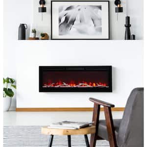 50 in. Wall Mount and Recessed Electric Fireplace in Black