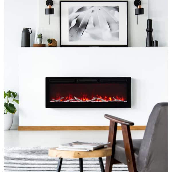 EDYO LIVING 50 in. Wall Mount and Recessed Electric Fireplace in Black