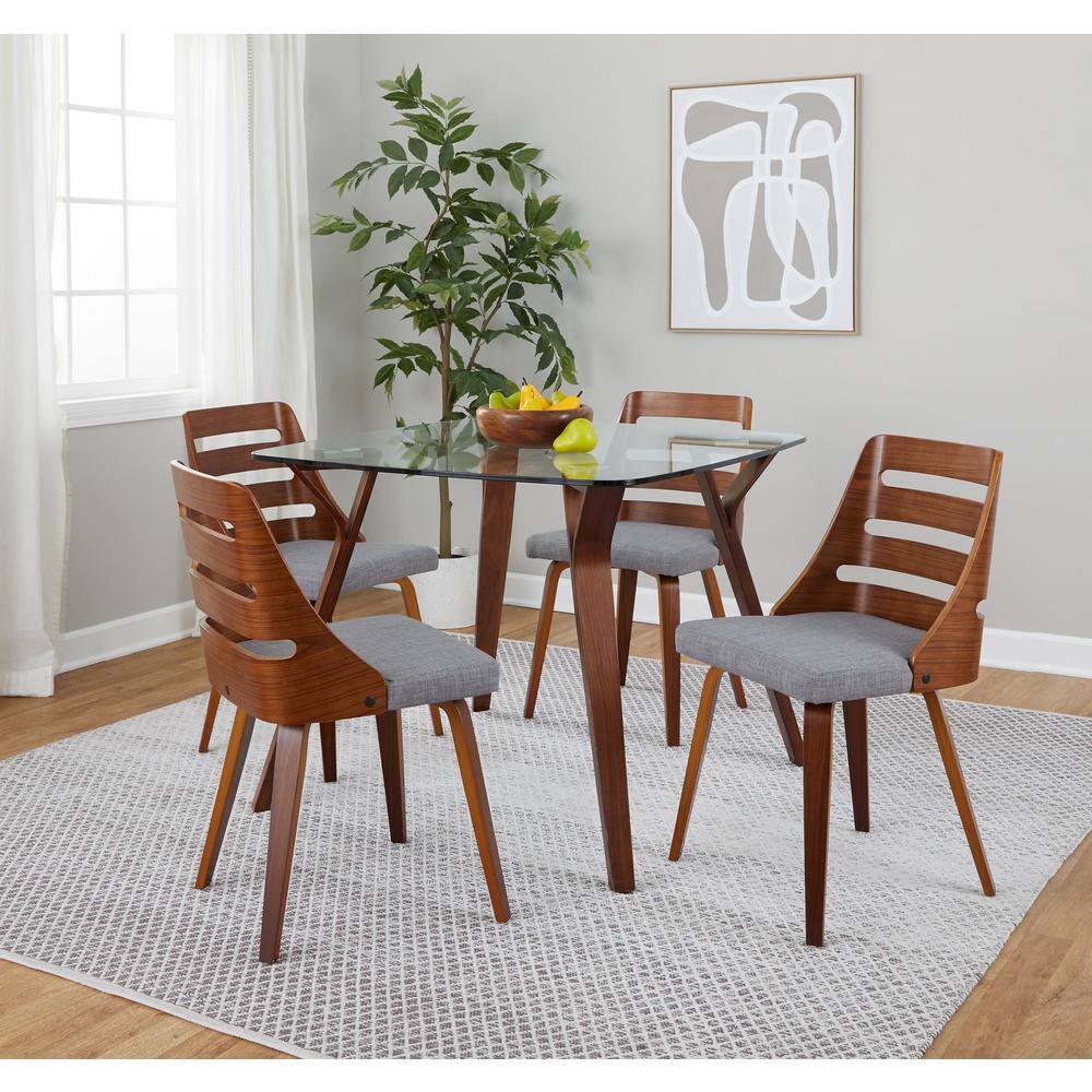 Gray Upholstered Walnut Wood Ladderback Side Chair Set
