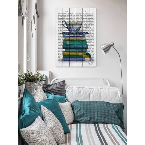 Unbranded 60 in. H x 40 in. W "Teacup and Books" by Marmont Hill Printed White Wood Wall Art