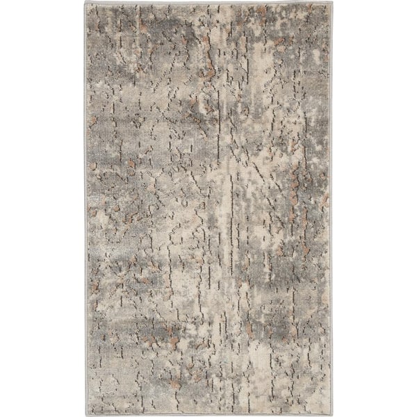 Nourison Concerto Beige/Grey doormat 2 ft. x 4 ft. Abstract Rustic Kitchen Area Rug