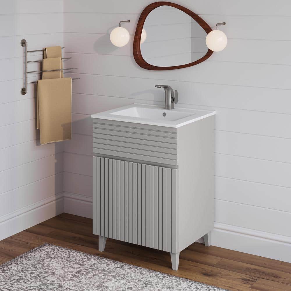 Bernay 24" Light Gray Freestanding Bathroom Vanity with Ceramic Top
