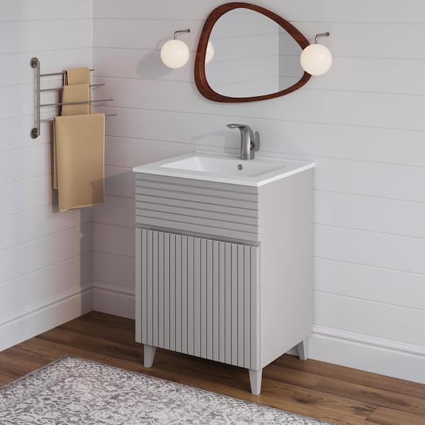 Swiss Madison Bernay 24 in. W x 18.31 in. D x 33.38 in. H Bath Vanity in Shell with Glossy White Ceramic Top