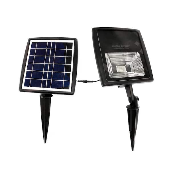 GAMA SONIC Solar Powered Flood Light Integrated Warm White LED Black Outdoor Landscape Spotlight