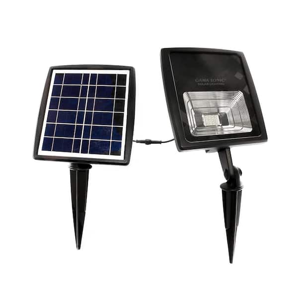 GAMA SONIC Solar Powered Flood Light Integrated Warm White LED Black Outdoor Landscape Spotlight with 12 ft. Panel