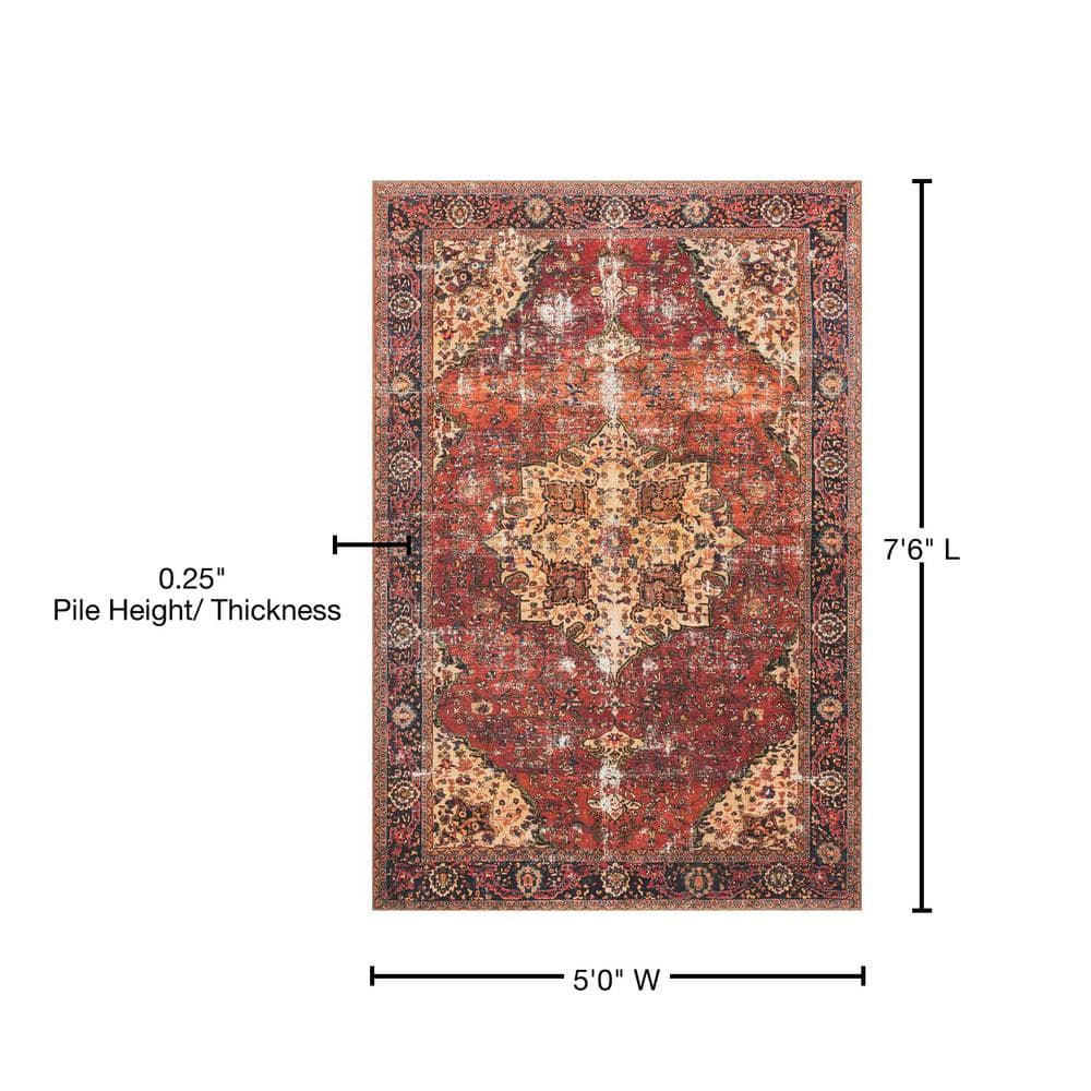 Loren Red and Navy Vintage Area Rug 5'-0" x 7'-6"