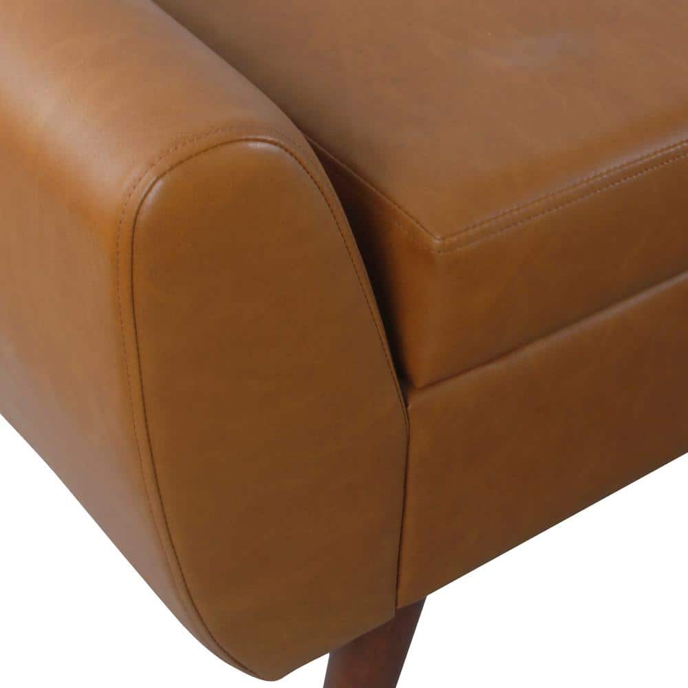 Carmel Vegan Leather Storage Bench with Walnut Wood Legs