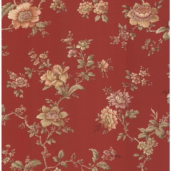 Brewster Madison Red Jacobean Floral Wallpaper Sample