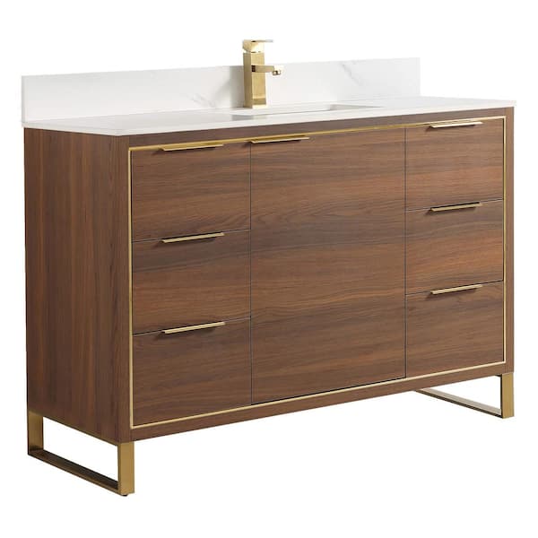 FINE FIXTURES Opulence 48 in. W x 18 in. D x 33.5 in. H Single Sink Bath Vanity in Walnut Ebony with White Carrara Top