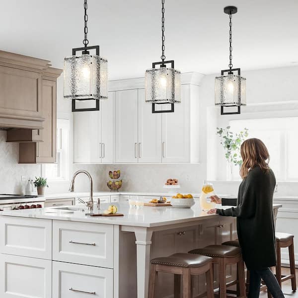 Black Mini Water Ripple Glass Pendant Light for Kitchen Island 1-Light Acrylic Pendant Light Fixture