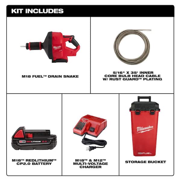M18 FUEL 18-Volt Lithium-Ion Cordless Drain Cleaning Snake Auger with 5/16 in Cable and Trap Snake 25 ft. Auger (2-Tool)