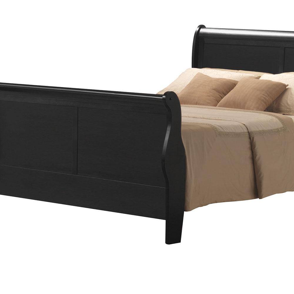 Elegant Queen-Sized Sleigh Bed with 6-Drawer Storage in Black Wood