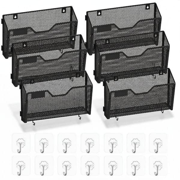 12.8 in.W x 8.2 in. H Black Metal Mail Organizer Wall Mounted, Magazine Rack 6 Pack