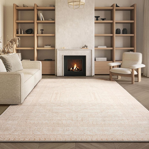 Adirondack 11 ft. x 15 ft. Ivory/Beige Border Medallion Area Rug