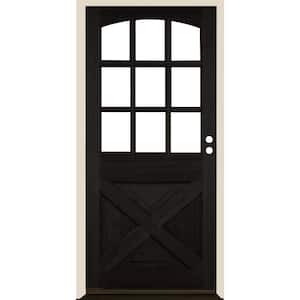 36 in. x 80 in. Farmhouse X Panel LH 1/2 Lite Clear Glass Black Stain Douglas Fir Prehung Front Door