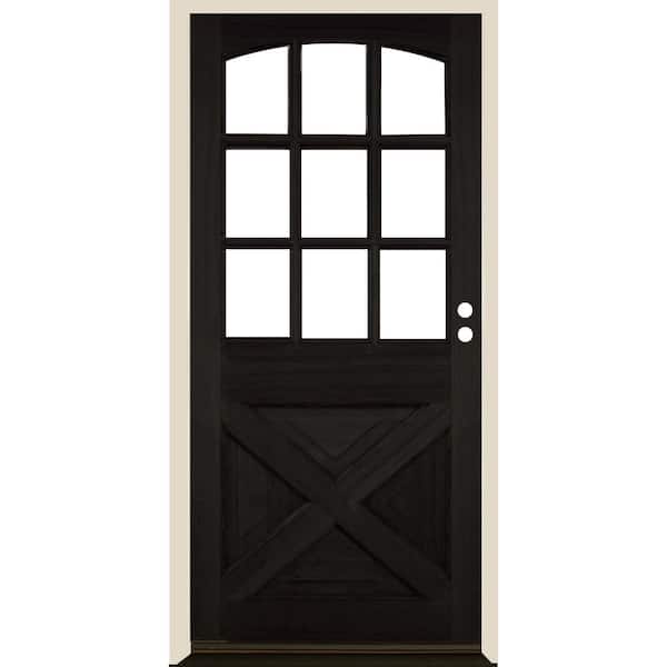 Krosswood Doors 36 in. x 80 in. Farmhouse X Panel LH 1/2 Lite Clear Glass Black Stain Hemlock Prehung Front Door