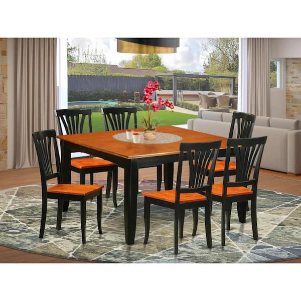 East West Furniture 7-Piece Rectangle Black and Cherry Finish