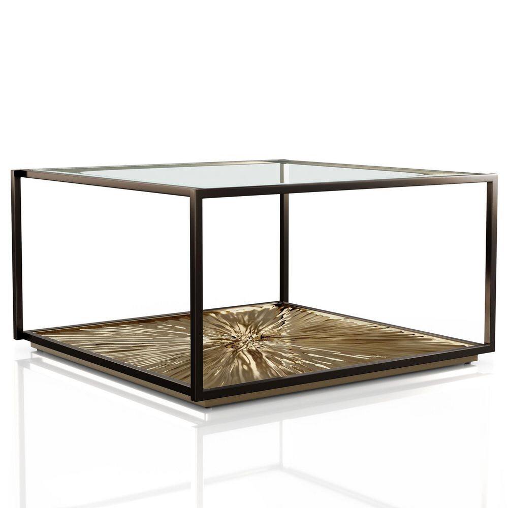 Aureum 34.8 in. Gold Rectangle Glass Coffee Table With Sunburst Bottom Shelf price history on PriceWatchPro