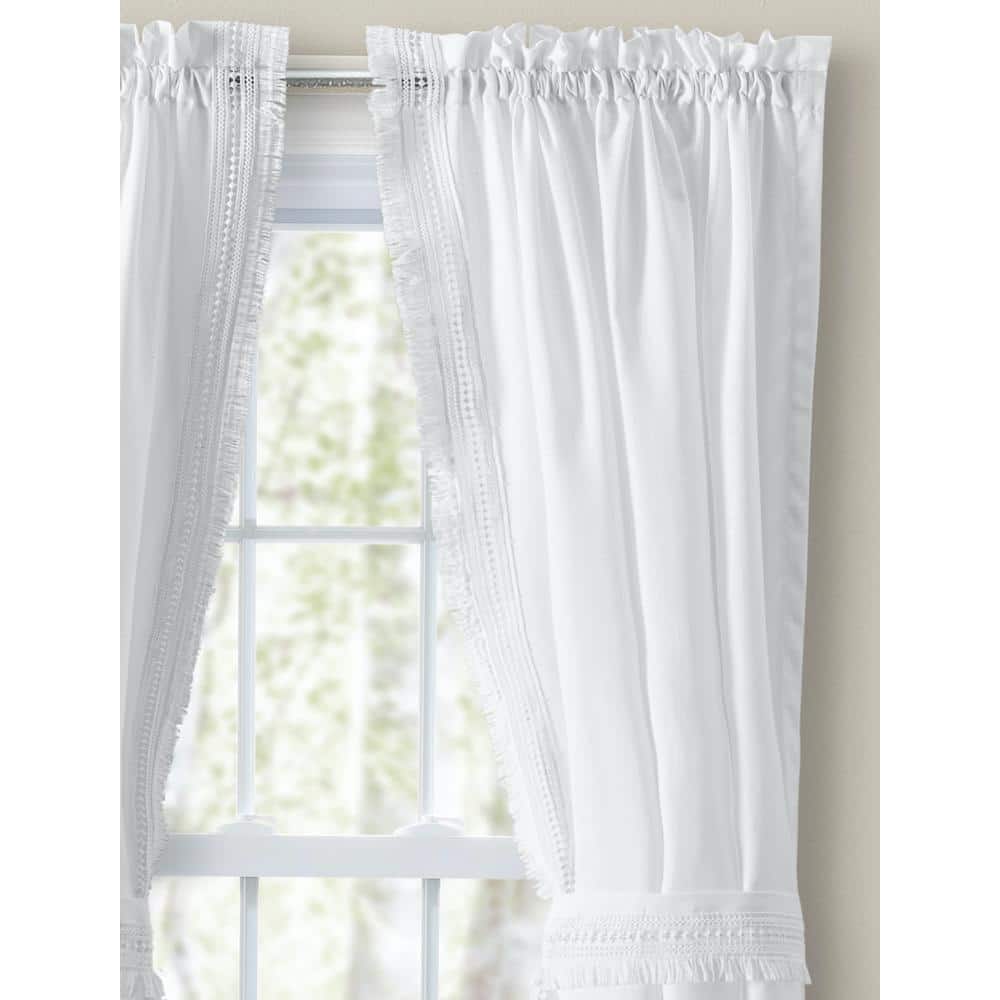 Elegant White Cotton and Polyester Sheer Rod Pocket Curtain Panel Pair