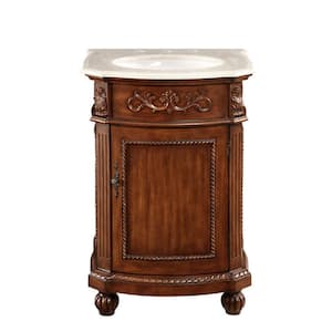 Timeless Home 24 in. W x 22 in. D x 36 in. H Single Bathroom Vanity in Brown with Beige Marble Top and White Basin