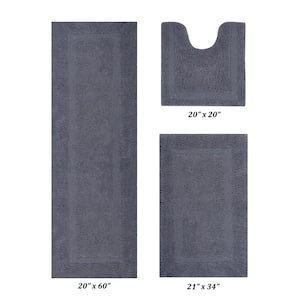 Lux Collection Gray 20 in. x 20 in., 21 in. x 34 in., 20 in. x 60 in. 100% Cotton 3-Piece Bath Rug Set