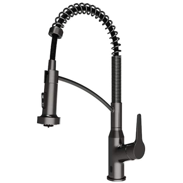 Scottsdale 18-5/8 in. Single Handle Touchless Pull-Down Sprayer Kitchen Faucet 360° Spout in Spot-Free Gunmetal Grey