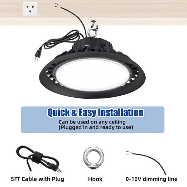 Bieuoram 200-Watt Integrated LED Dimmable Balck High Bay Light 32000LM 5000K Daylight Commercial UFO High Bay Light IP65 (3Pack)