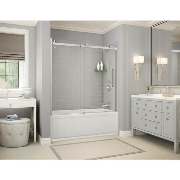 MAAX Utile Metro 32 in. x 60 in. x 81 in. Bath and Shower Combo in Soft Grey with New Town Right Drain, Halo Door Chrome