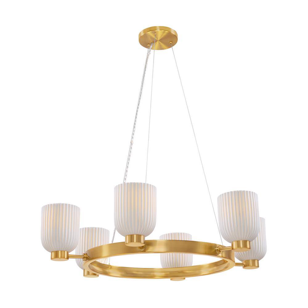 Isla Blanca 6-Light Warm Brass Chandelier with Porcelain Shades
