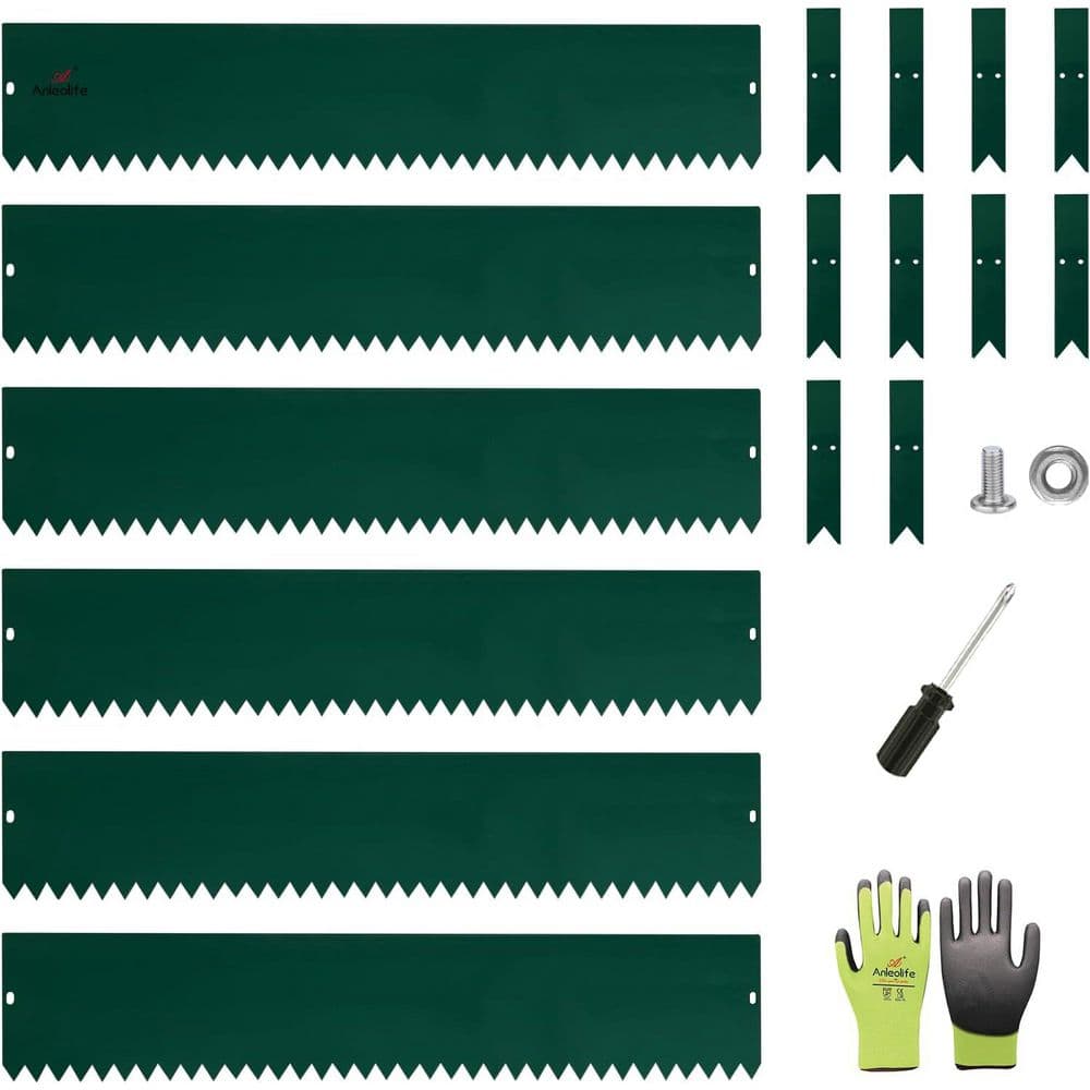 6 Pack 40 in. L x 8 in. H Green Steel Garden Landscape Edging for Straight/