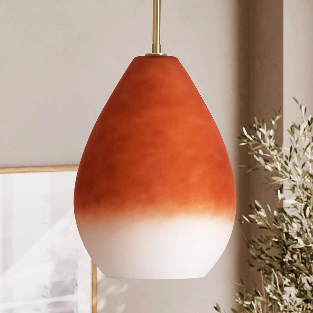 Mivra 9.1 in. 1-Light Brushed Gold Modern Teardrop-shaped Pendant Light with Brick-Red Gradient Glass Shade price history on PriceWatchPro