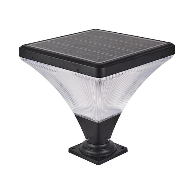 1-Light Black Aluminum Outdoor Weather Resistant Solar Post light Set with Integrated LED