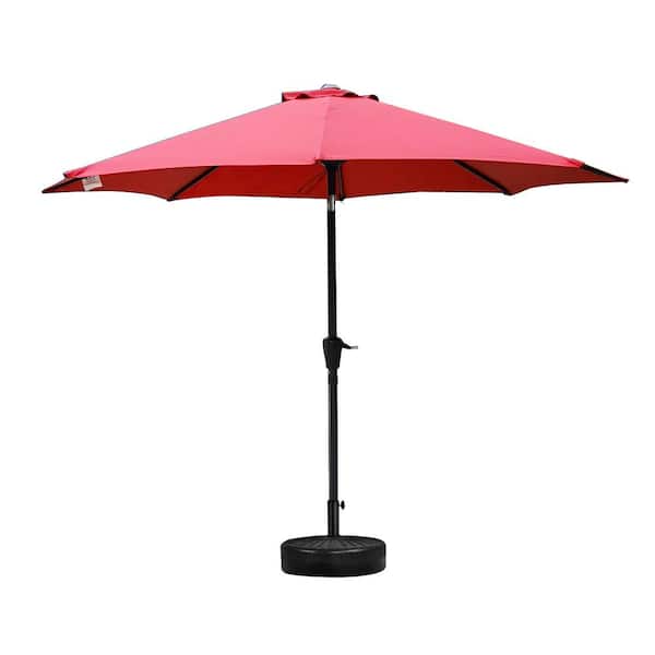 9 ft. Aluminum Market Crank and Tilt Patio Umbrella in Red with Base