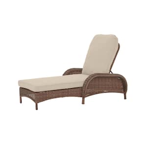 Beacon Park Brown Wicker Outdoor Patio Chaise Lounge with CushionGuard Putty Tan Cushions