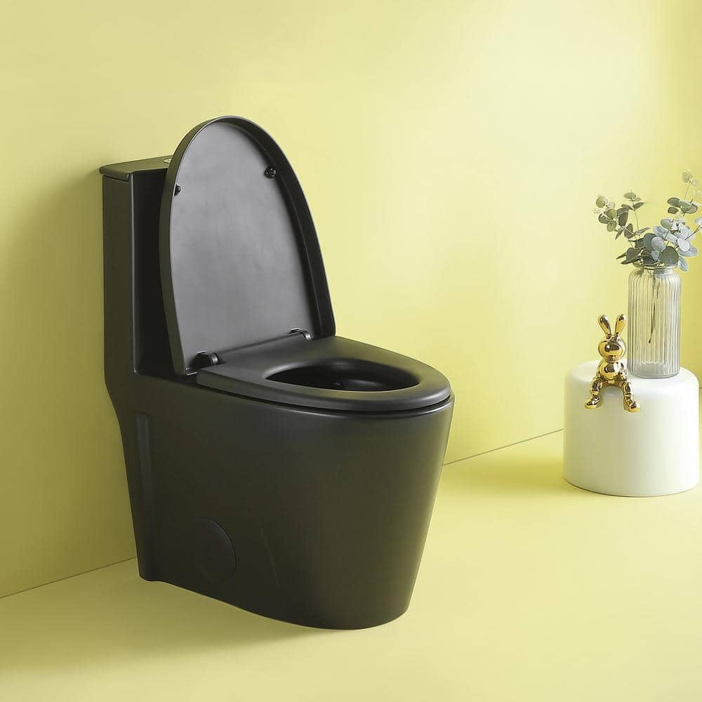 1-Piece 1.1/1.6 GPF Dual Flush Elongated Toilet in Matte Black -  Staykiwi, SKBTT04-MB