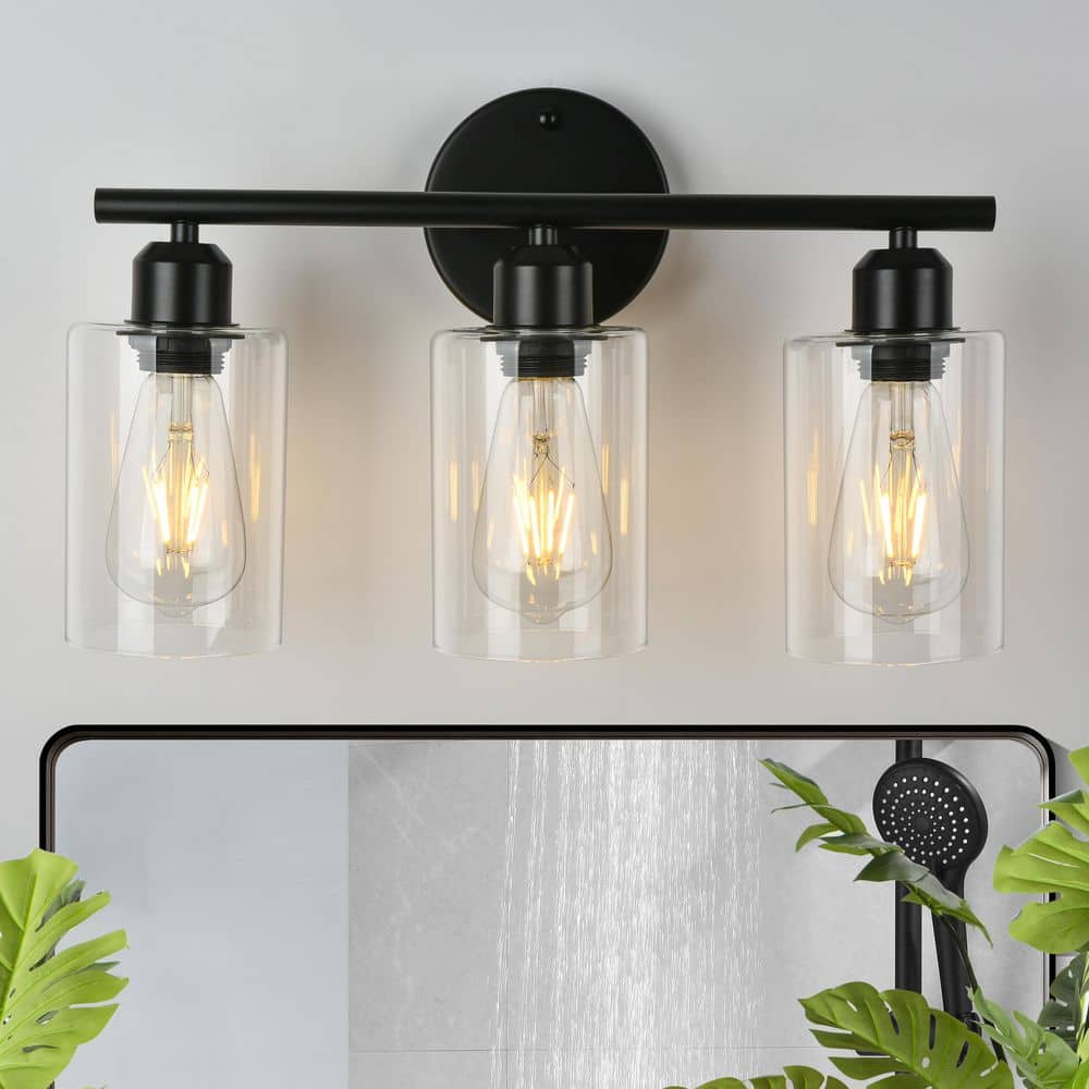TinHon 16.93 in. 3-Light Modern Black Wall Vanity Light with Clear