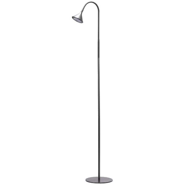 BLACK+DECKER 58 in. Gray Plus Decker LED Minimalist Floor Lamp with Weighted Base