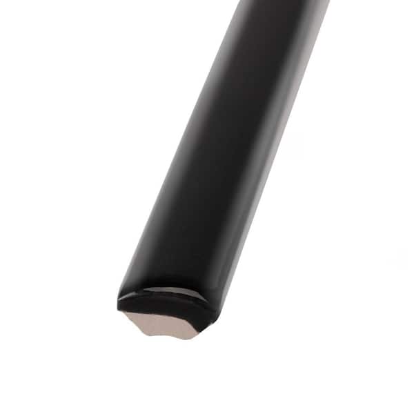 Castillo Demi-Bullnose Black 1/2 in. x 12 in. Glossy Ceramic Wall Tile Trim