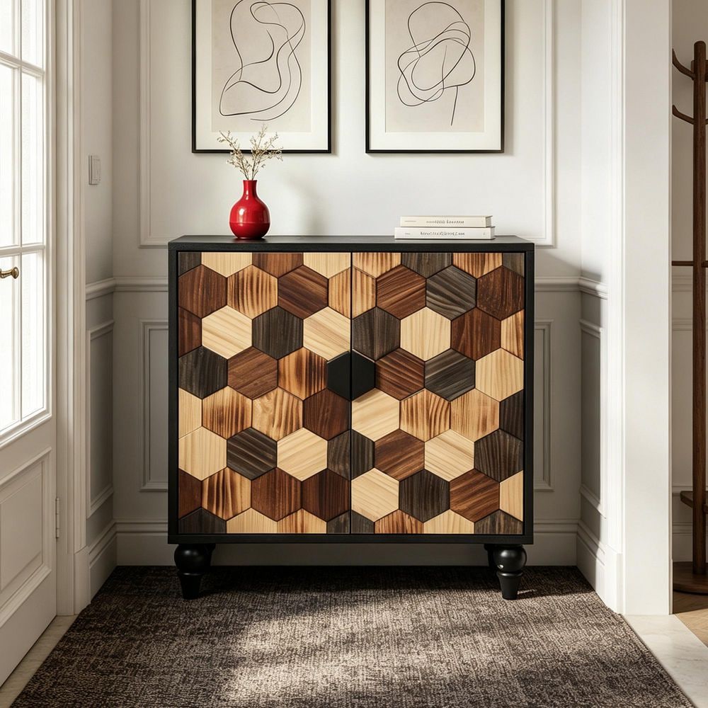 Modern Rustic 30.3 in. W Antique Black Wood Sideboard Buffet Cabinet with Honeycomb Doors and Adjustable Shelf price history on PriceWatchPro