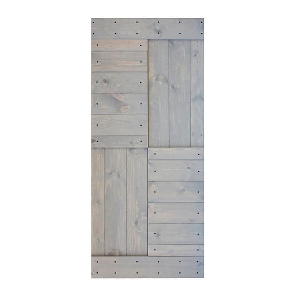 ISLIFE S Series 38 in. x 84 in. French Gray Finished DIY Solid Wood Sliding Barn Door Slab - Hardware Kit Not Included
