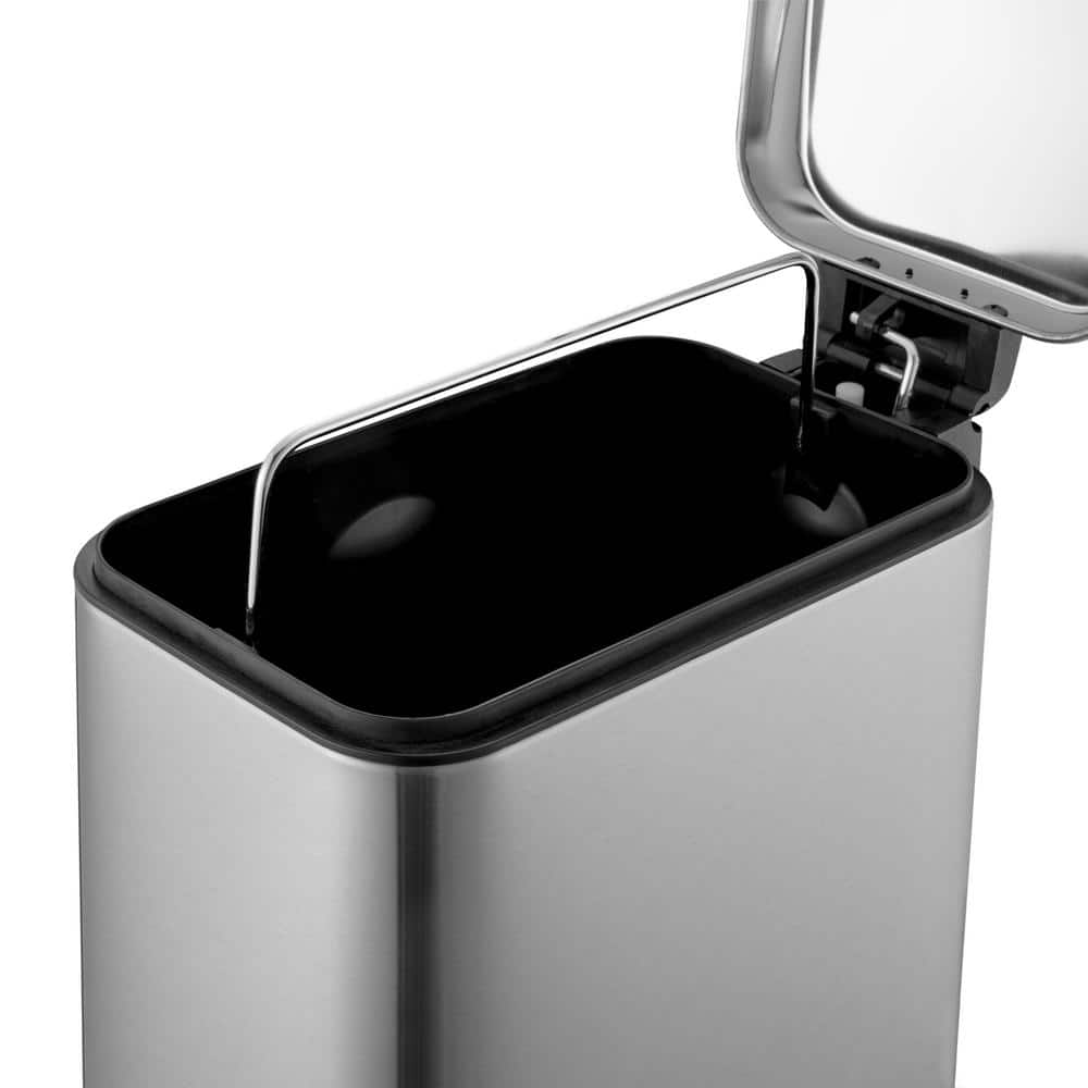 Slim Stainless Steel Step-On Trash Can Set, 1.3 Gallon, Silver