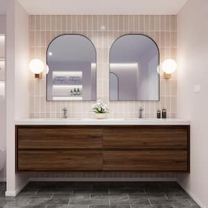 Sage 84 in. W Vanity in Rosewood with Reinforced Acrylic Vanity Top in White with White Basins