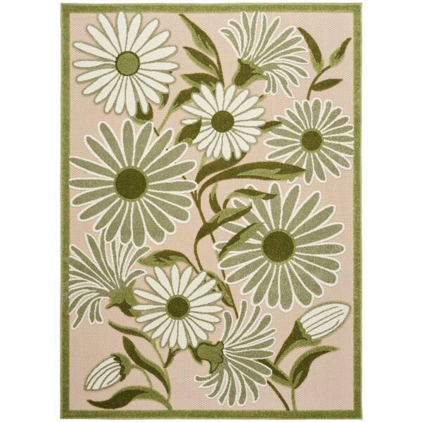 Nourison Aloha Ivory Green 5 ft. x 8 ft. Botanical Contemporary Indoor/Outdoor Area Rug
