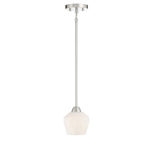 Camrin 1-Light Brushed Nickel Mini-Pendant to Semi-Flush with White Glass Shade