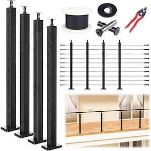 36 in. Cable Railing Post Kit with 4 pack Black Posts PS01 and 250 ft. Wire Rope in Black